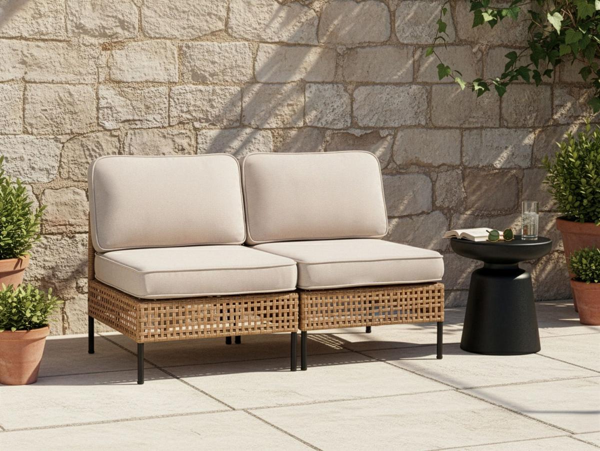 GARTENSOFA 2-Sitzer ohne Armlehnen Polyrattan Hellbeige Omegana - Beige/Schwarz, Kunststoff (130/80/68cm) - Beliani
