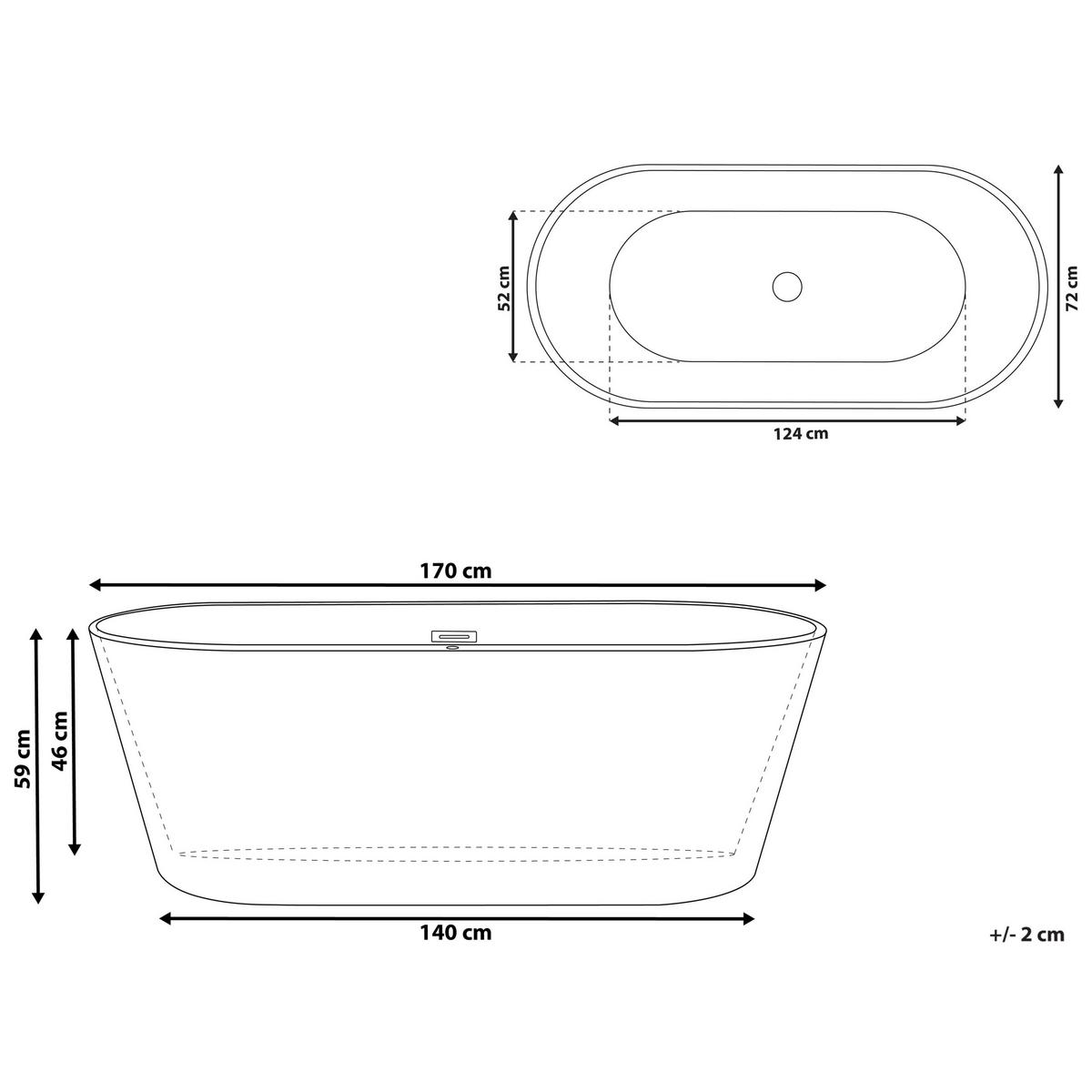 BADEWANNE FREISTEHEND 72x170x59 cm schwarz Havana - Schwarz, Kunststoff (72/59/170cm) - Beliani