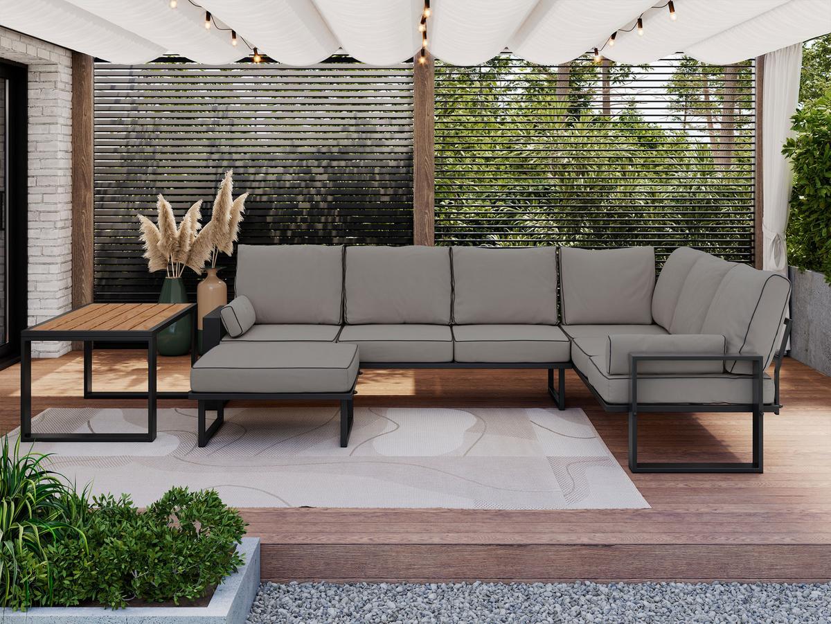 GARTENMÖBEL-SET ELBA: 1x Tisch, 1x Ecksofa, 1x Hocker - Grau - Grau, Textil - MKS