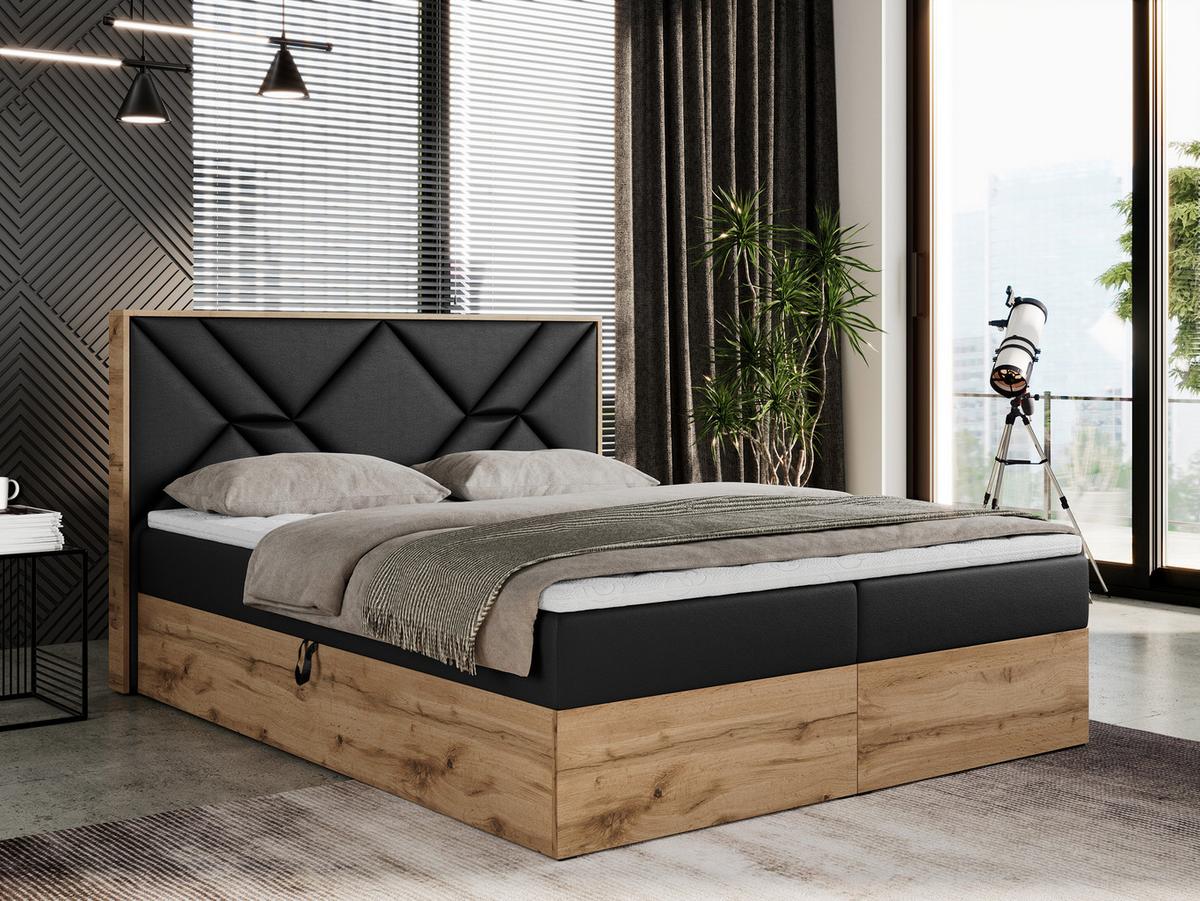 BOXBETT GUNAR - 140/200 Schwarz Kunstleder - H4 - Schwarz, Holz/Textil (140/200cm) - MKS