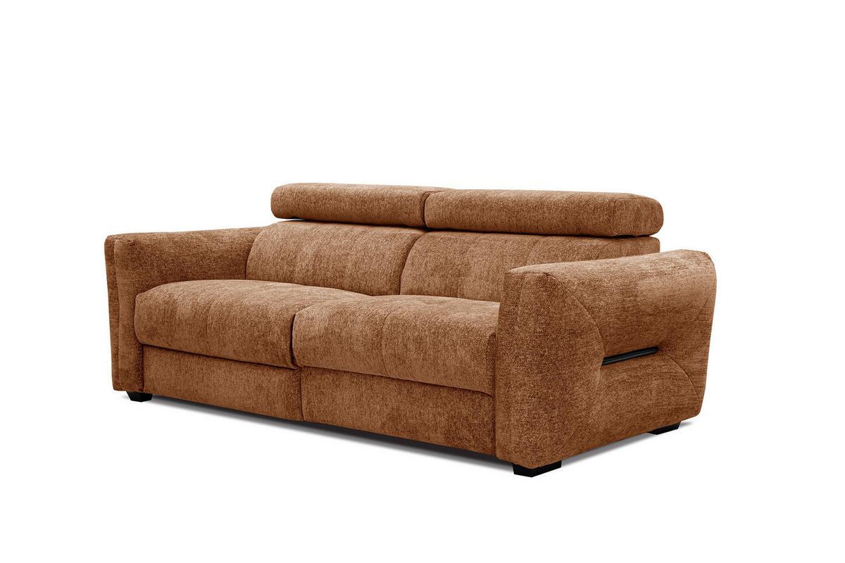 SOFA CALVERA 3-Sitzer mit 1 Relaxfunktion, dunkelorange - Dunkelorange/Schwarz, Holzwerkstoff/Textil (204/79/106cm) - Wozimo