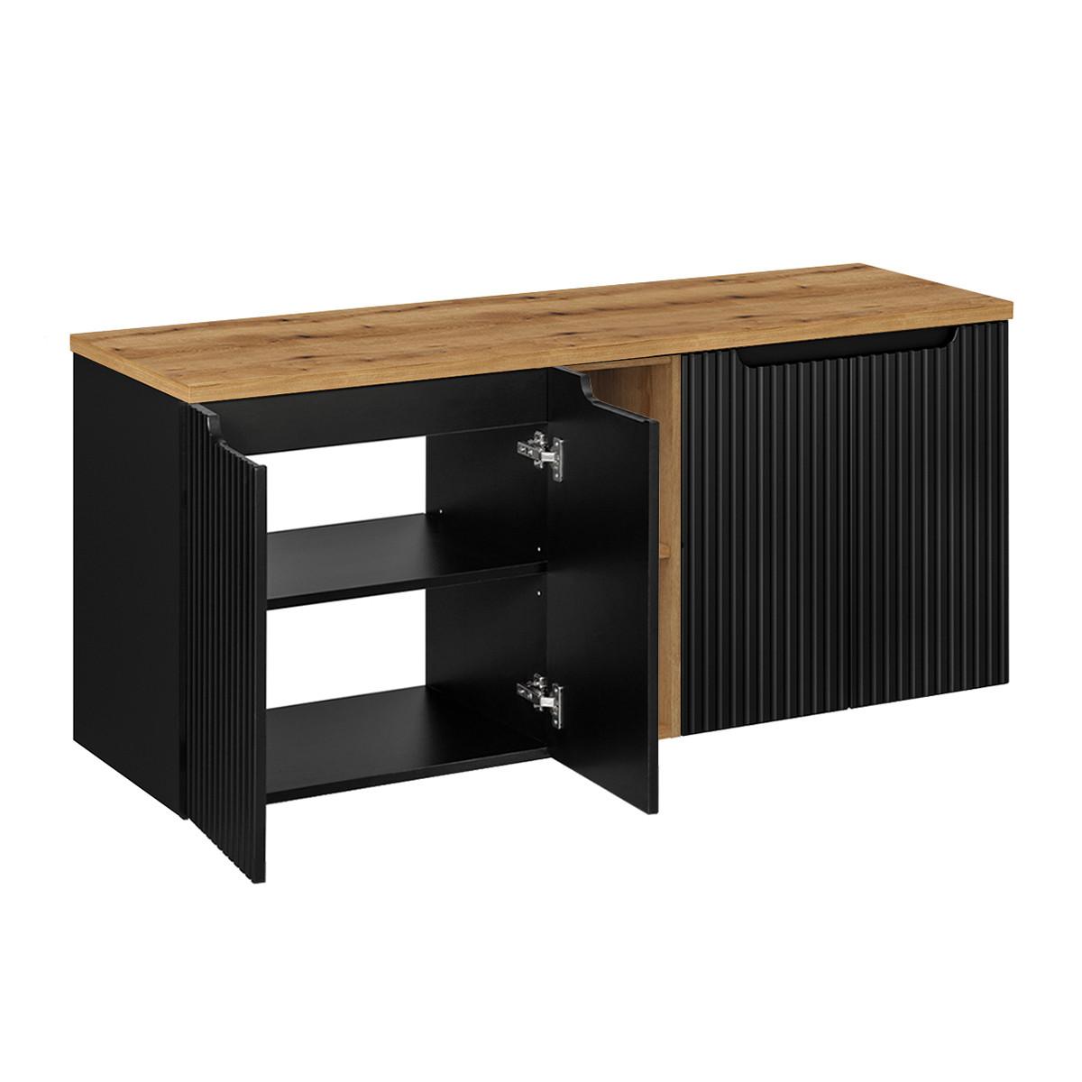 BADMÖBEL 140.4cm Riva 2er-Set Schwarz und Holz - Schwarz, Holzwerkstoff (140.4/59.5/40cm) - Petits-meubles