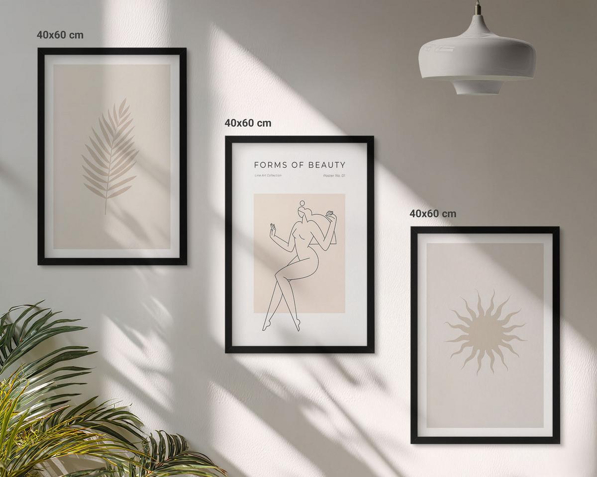 BILDER SET 3er Set - 40x60 cm Schwarzer Rahmen - Eine Sammlung minimalistischer Formen - Schwarz, Kunststoff (40/60cm) - TULUP