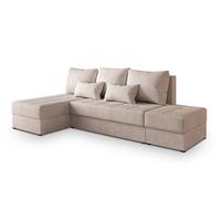 ECKSOFA NORVI Beige Geflochtener Stoff mit Schlaffunktion - Beige, Holz (251/143cm) - MASSENO