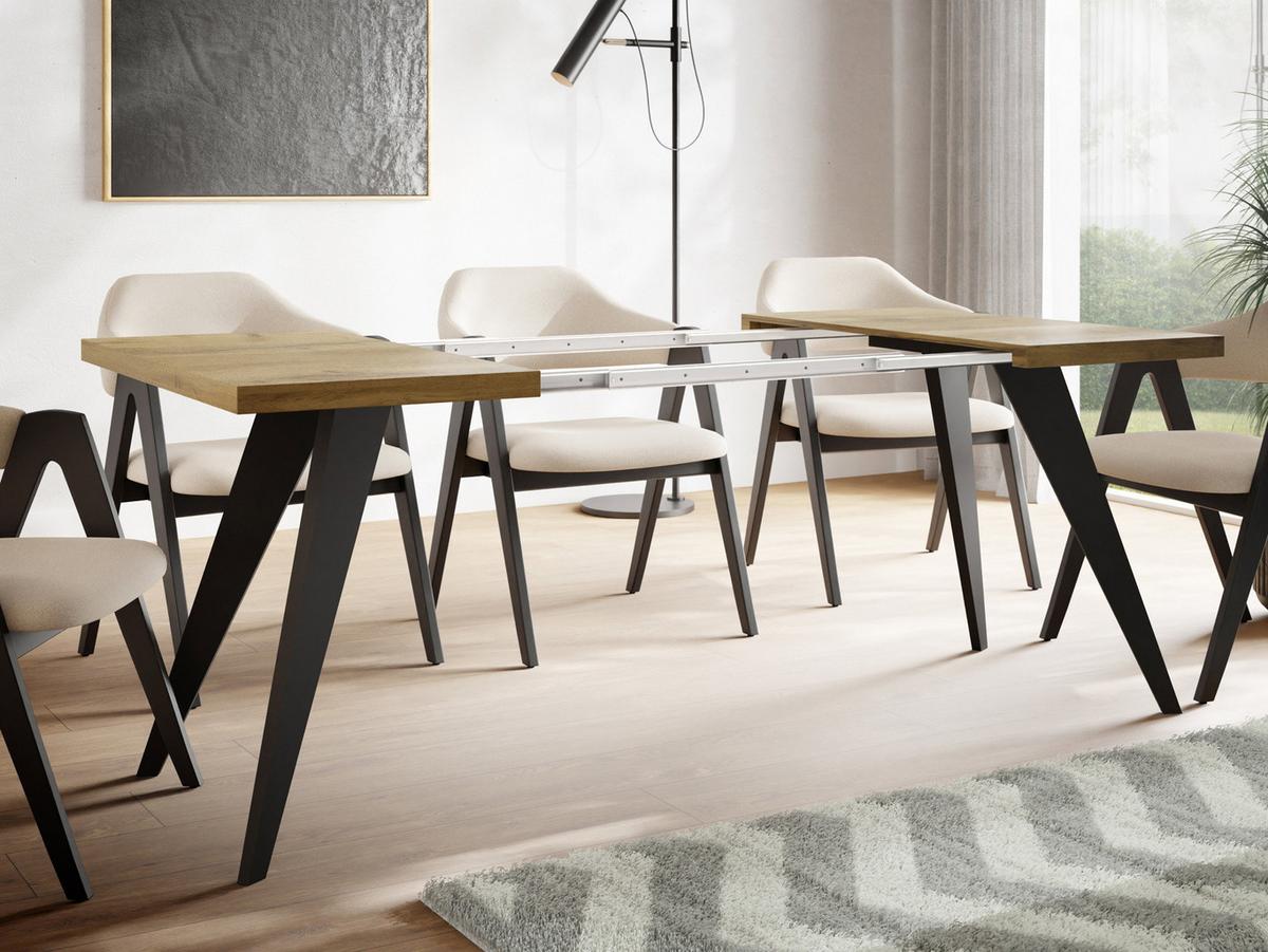 ESSTISCH Quadro quadratischer ausziehbarer, Wotan Eiche 100-200/100/76 cm - Eiche Wotan/Schwarz, Holz/Holzwerkstoff (100/200/76cm) - WFL GROUP