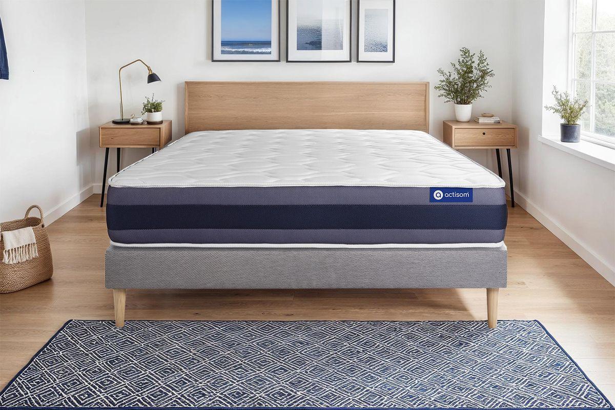 BETT Actiflex morpho Taschenfederkern und Memory-Schaum 80 x 200 cm h1 - Kit Bettgestell Grau - Beige/Grau, Karton/Holz (80/200cm) - ACTISOM