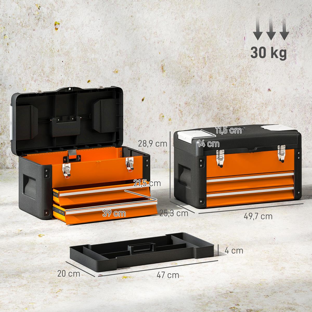 WERKZEUGKISTE leer, 49,7 x 25,3 x 28,9 cm Werkzeugkasten mit Schublade - Orange, Kunststoff (25.3/28.9/49.7cm) - HOMCOM