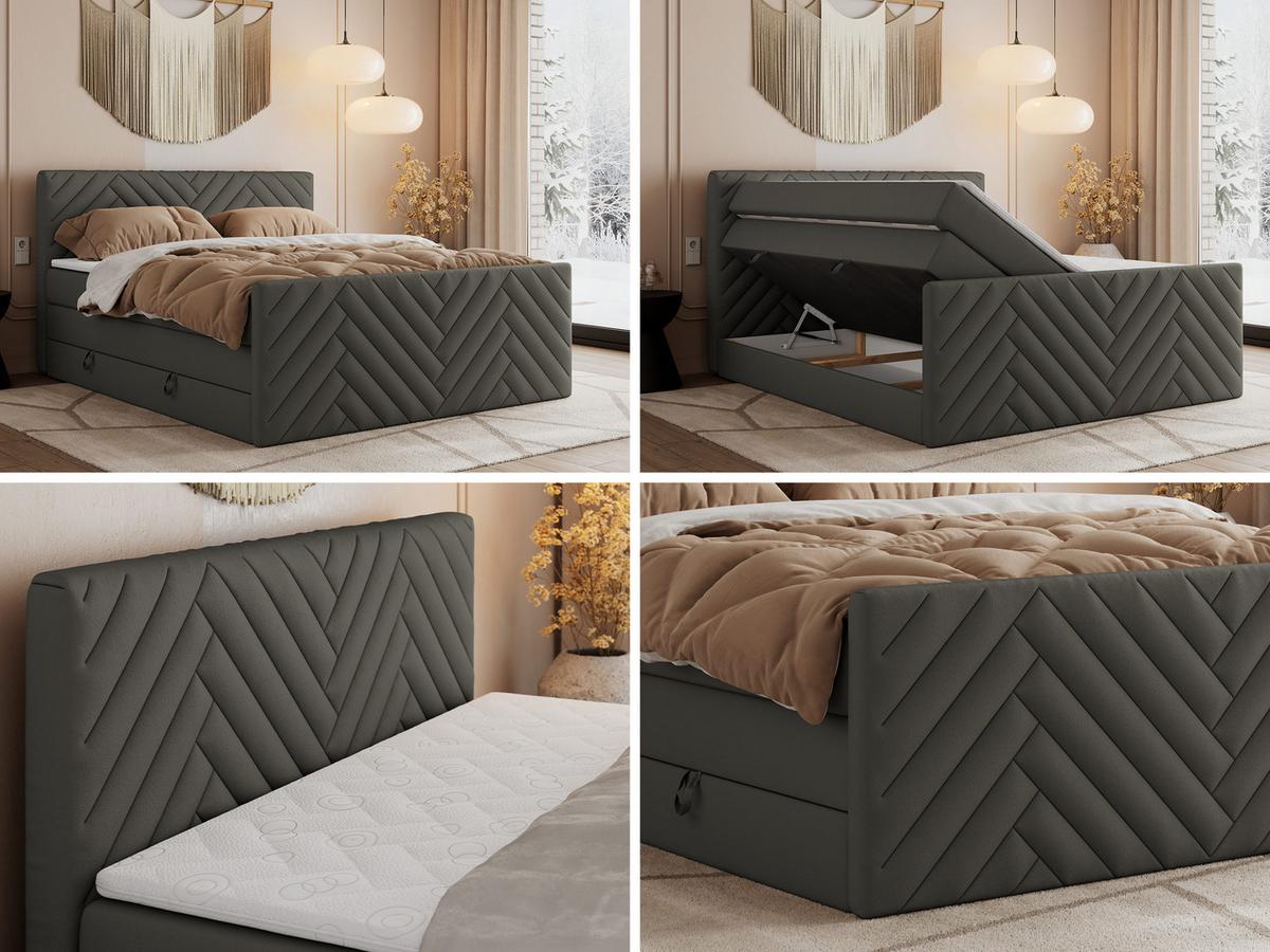 BOXSPRINGBETT PARIS KING DUO - 140/200 - Grau Kunstleder - H4 - Grau, Holz/Textil (140/200cm) - MKS