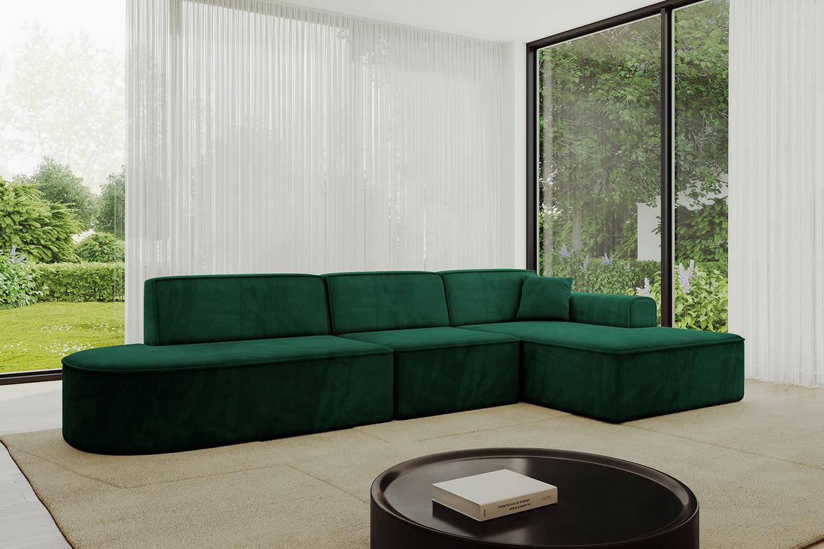 ECKSOFA Ottomane Rechts IREA-L2-v3 - 327x165x77 cm Grün - Dunkelgrün, Holzwerkstoff/Textil (327/165cm) - ALTDECOR