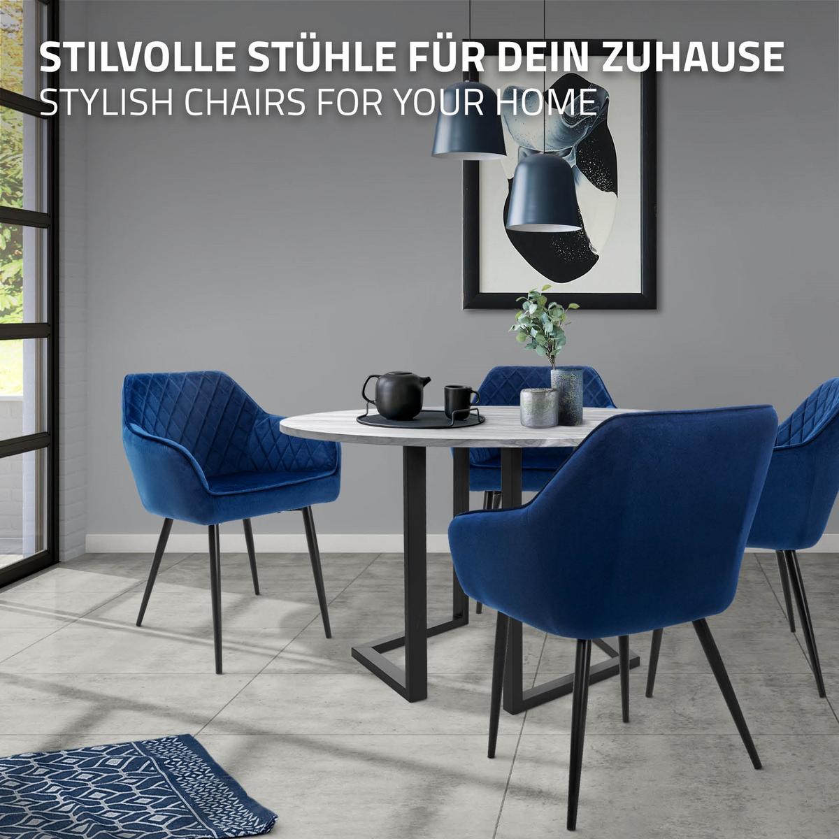 ESSZIMMERSTUHL 4er Set Dunkelblau Samt - Blau/Schwarz, Textil/Metall (63/80/60cm) - ML-DESIGN