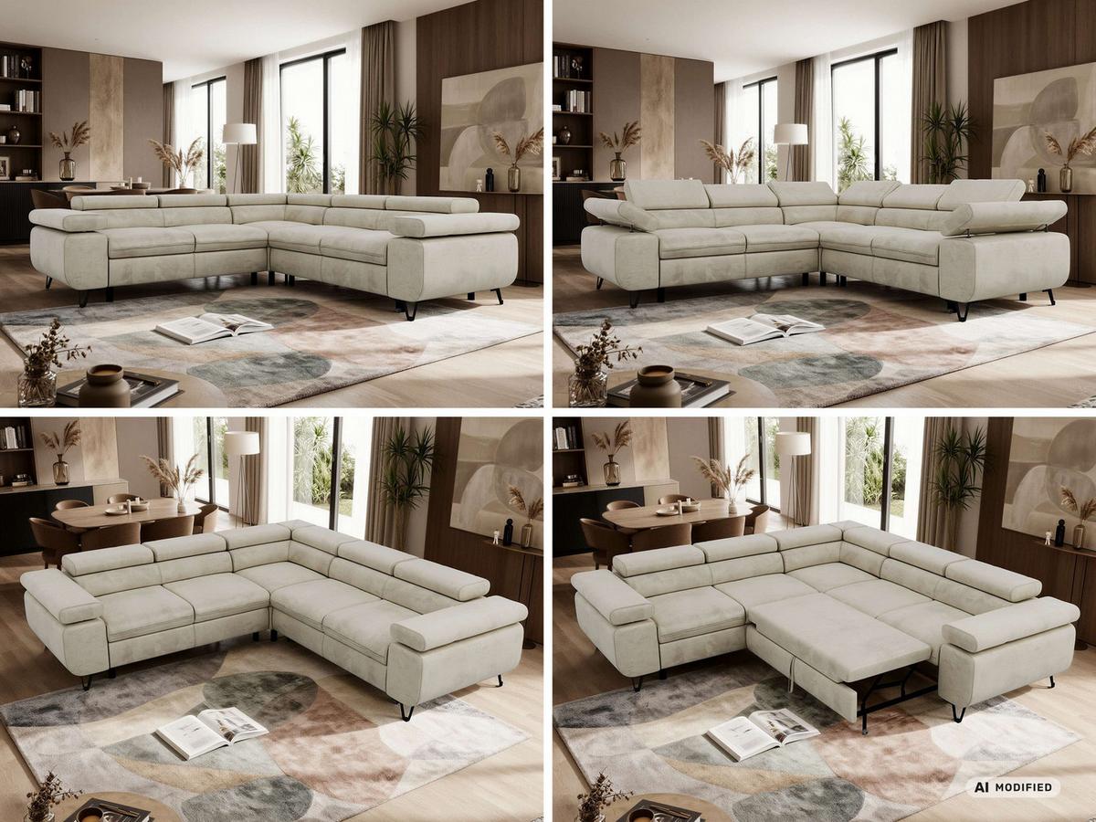 ECKSOFA QUADRO L - Beige Velvet - Links Seite - Beige/Schwarz, Textil/Metall (269/269cm) - MKS