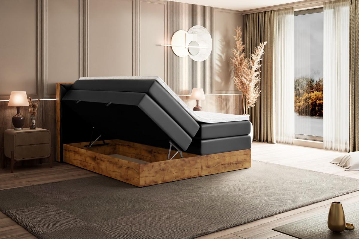BOXSPRINGBETT mit Matratze H3|H4 und Lattenrost - LOLLI6 KING-200x200 - Schwarz - Schwarz, Holzwerkstoff (200/200cm) - ALTDECOR