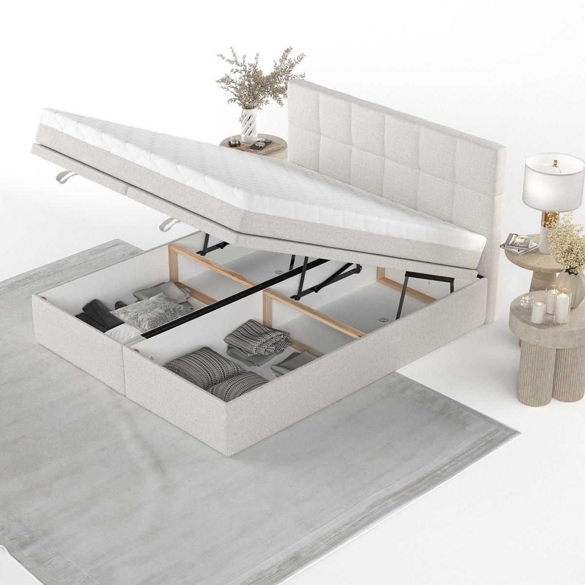 BOXBETT Elano 160/200 cm Hellbeige im Riva Stoff - Sandfarben/Schwarz, Holz/Holzwerkstoff (160/200cm) - AltaBeds
