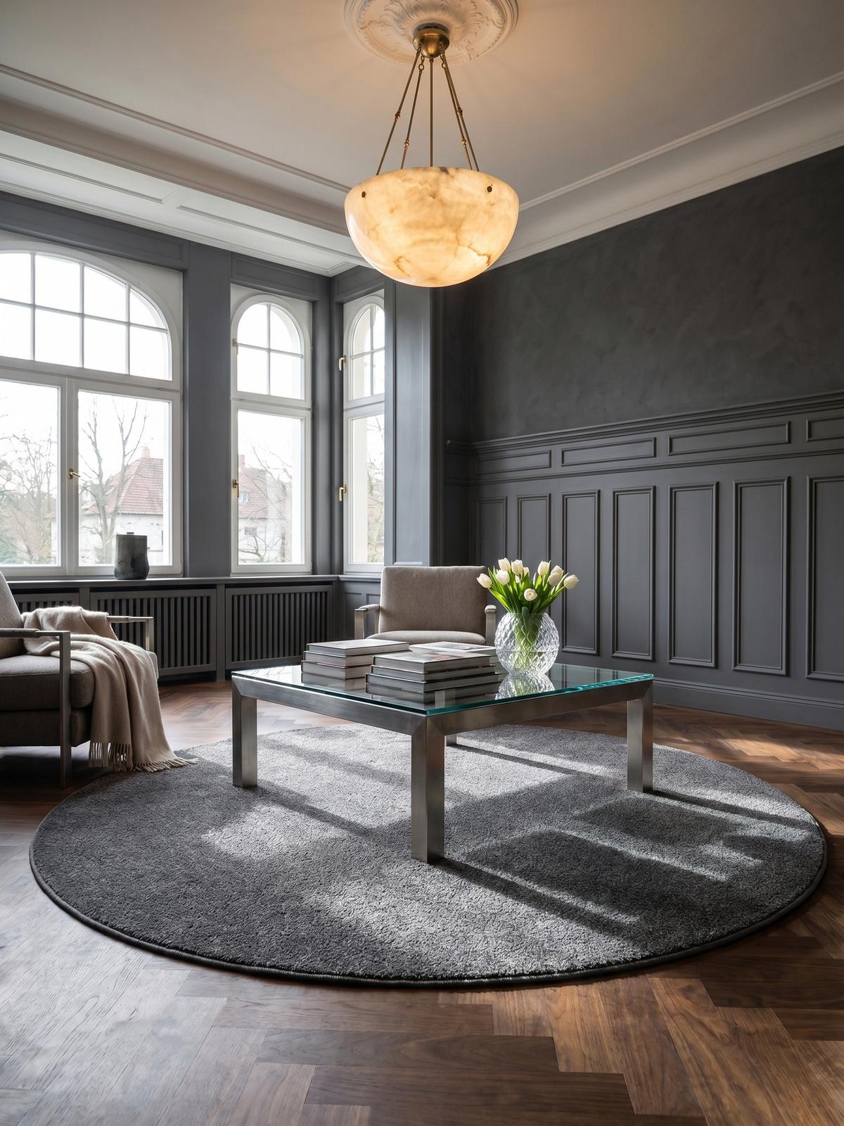 TEPPICH Kurzflor MAIN in Grau, einfarbig, Ø 120 cm - Grau, Textil (120/120cm) - KADIMA DESIGN