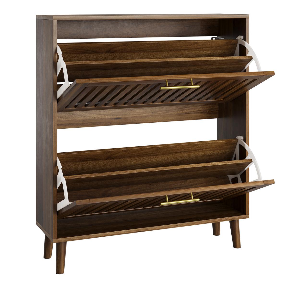 SCHUHSCHRANK in Walnuss-Optik, freistehend mit 2 Klappfächern - Walnussfarben, Holzwerkstoff (80/93/24cm) - Urban Meuble