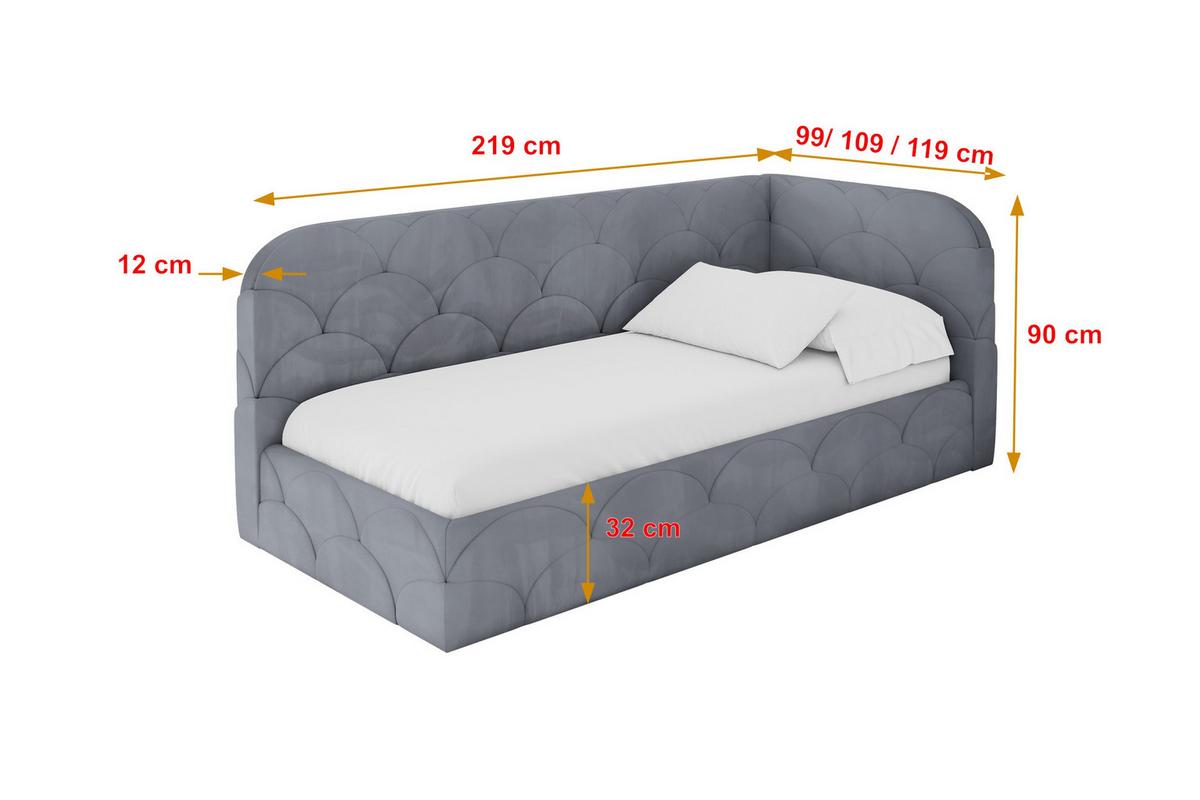 EINZELLBETT Jugendbett mit Bettkasten, Links - ELRY 80x200 Grau - Grau, Holzwerkstoff/Textil (80/200cm) - ALTDECOR