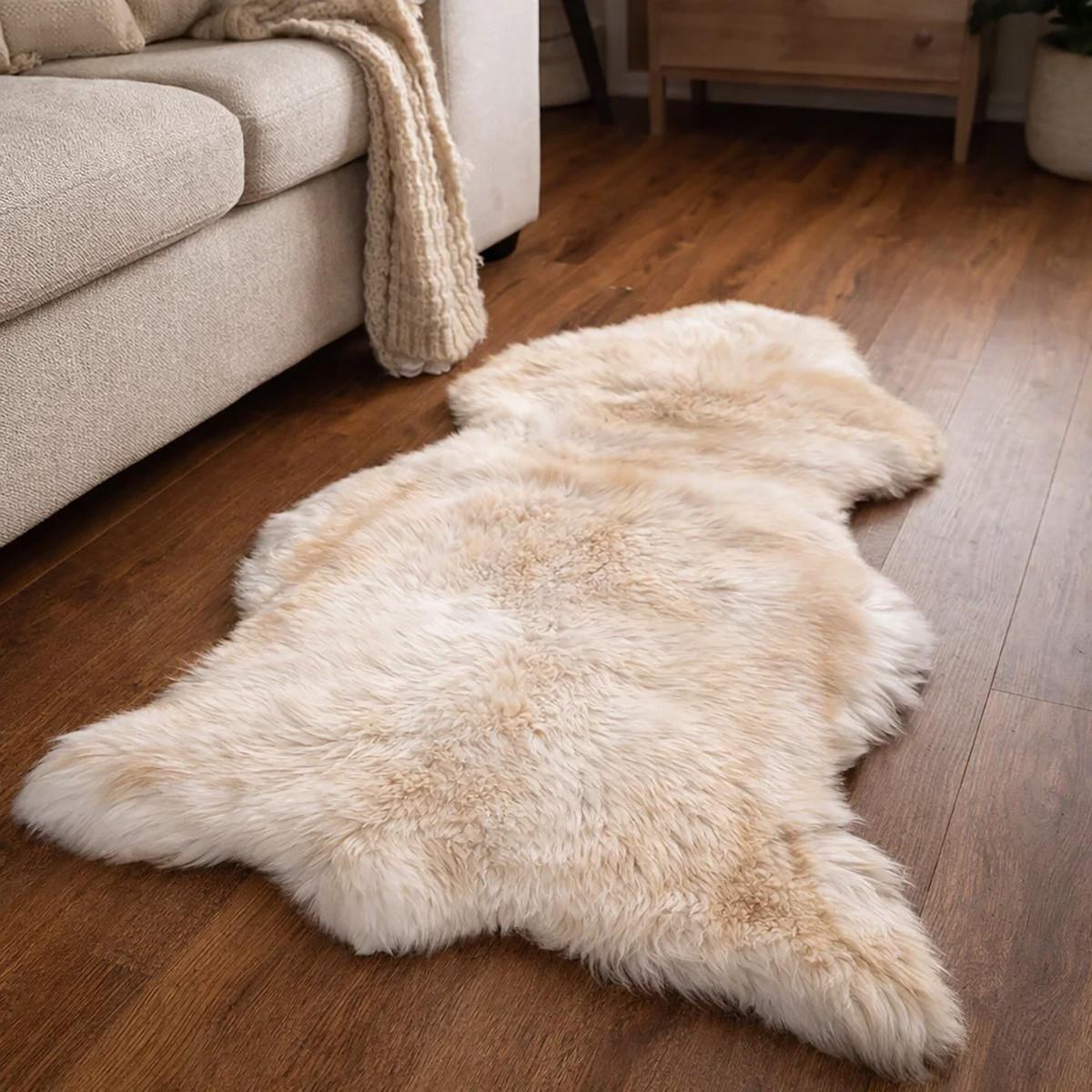 FELL Öko Lammfell Schaffell Natur Geflammt ca. 115 cm - Hellbraun/Beige, Fell (65/115cm) - Provellus