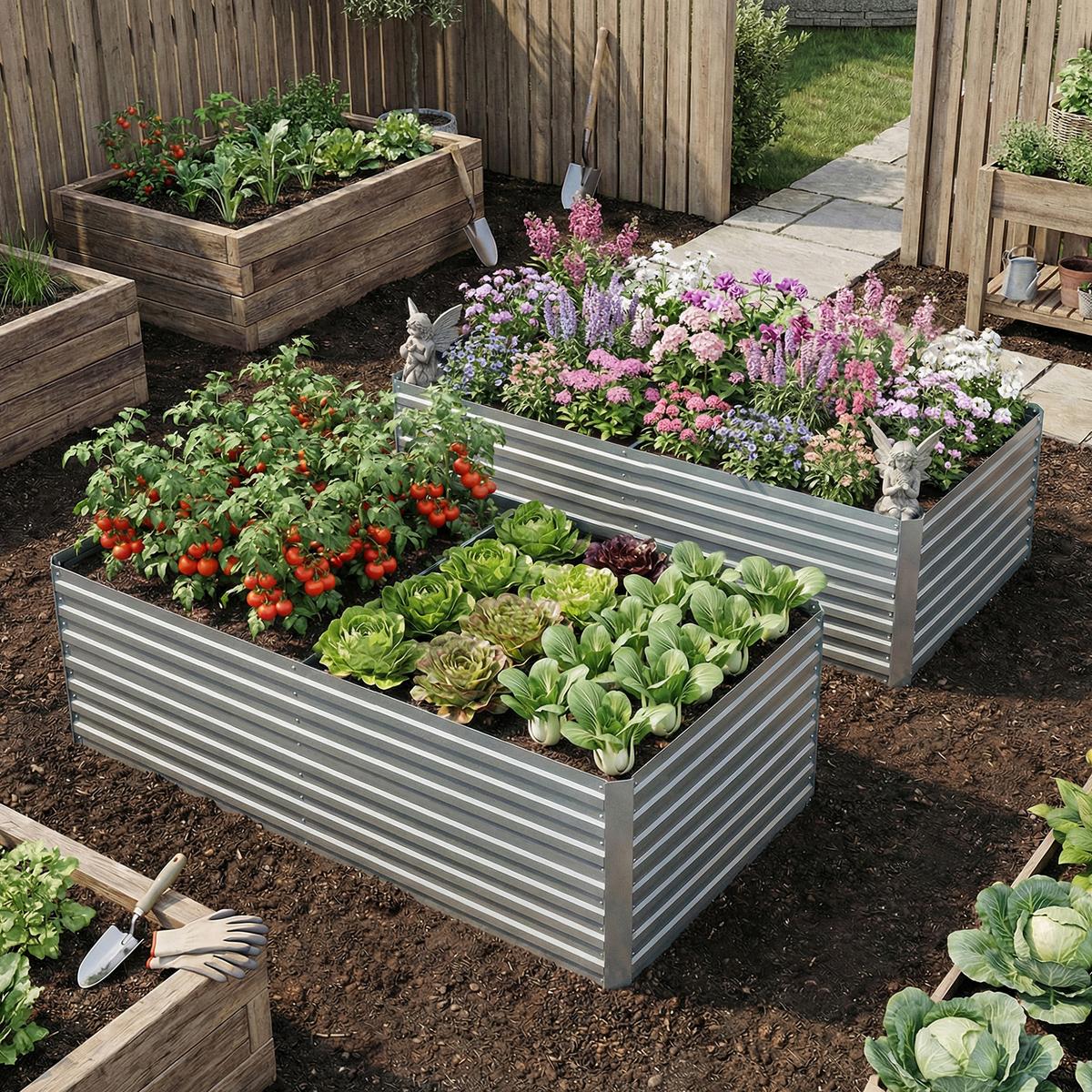 HOCHBEET 2ER-SET aus Stahl Silber - Silberfarben, Metall (90/60/180cm) - Outsunny