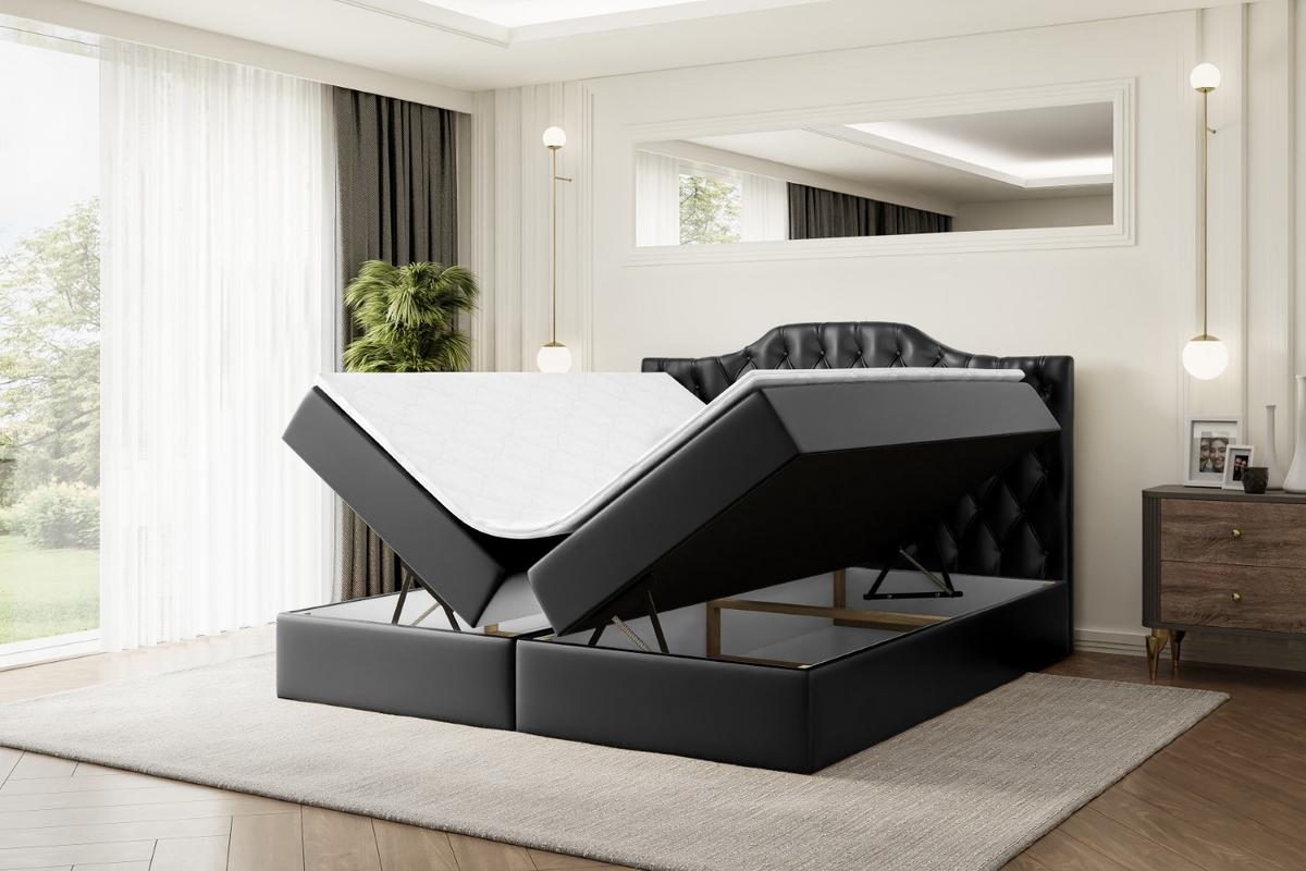 BOXBETT mit Matratze H4 und Lattenrost - VILA-1 - 120x200 cm - H4 - Schwarz Hochglanz - Schwarz Hochglanz, Holzwerkstoff (120/200cm) - ALTDECOR