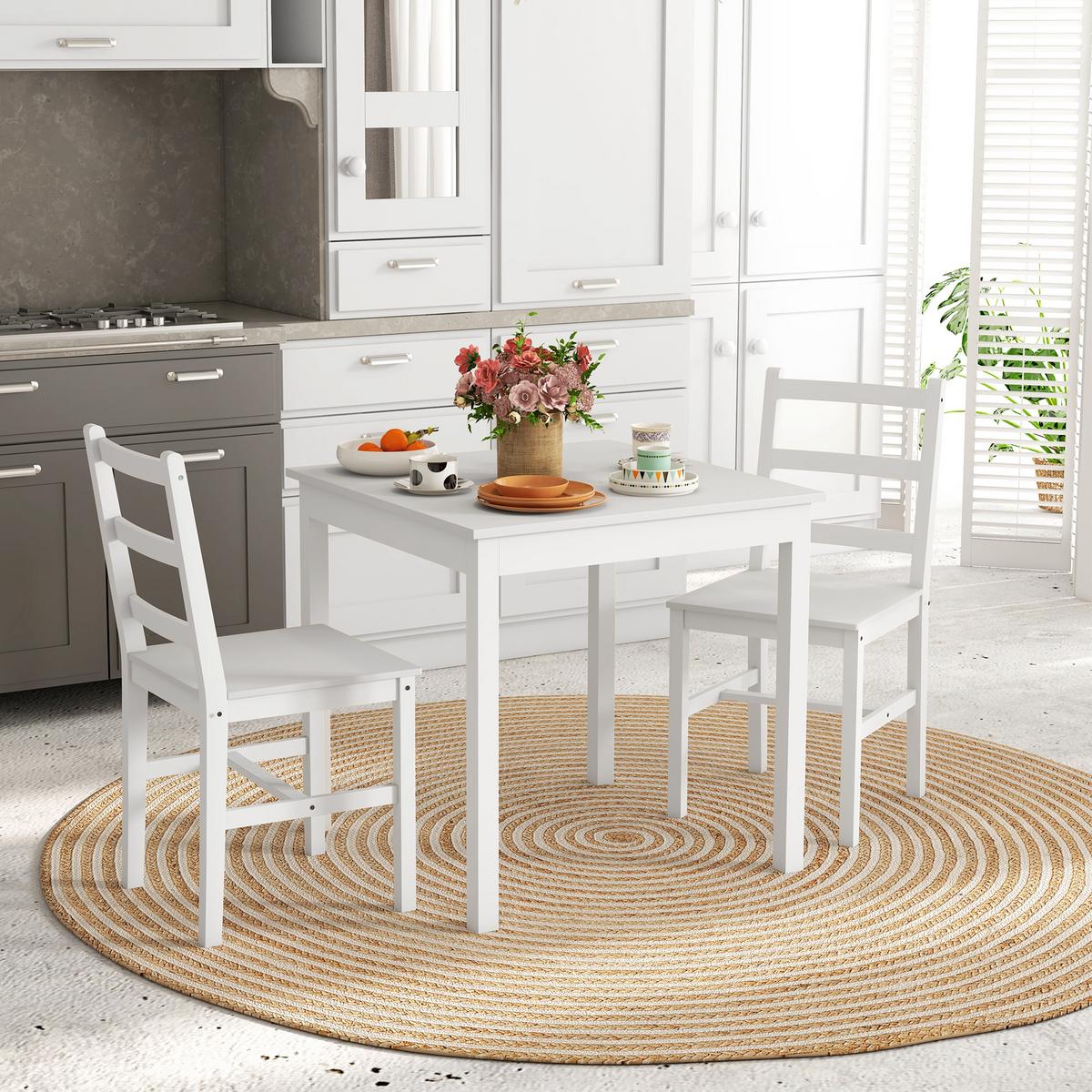 ESSGRUPPE 3er-Set, Esstisch mit 2 Stühlen, Küchentisch-Set für 2 Personen, Holz - Weiß, Holz (75/75/75cm) - HOMCOM