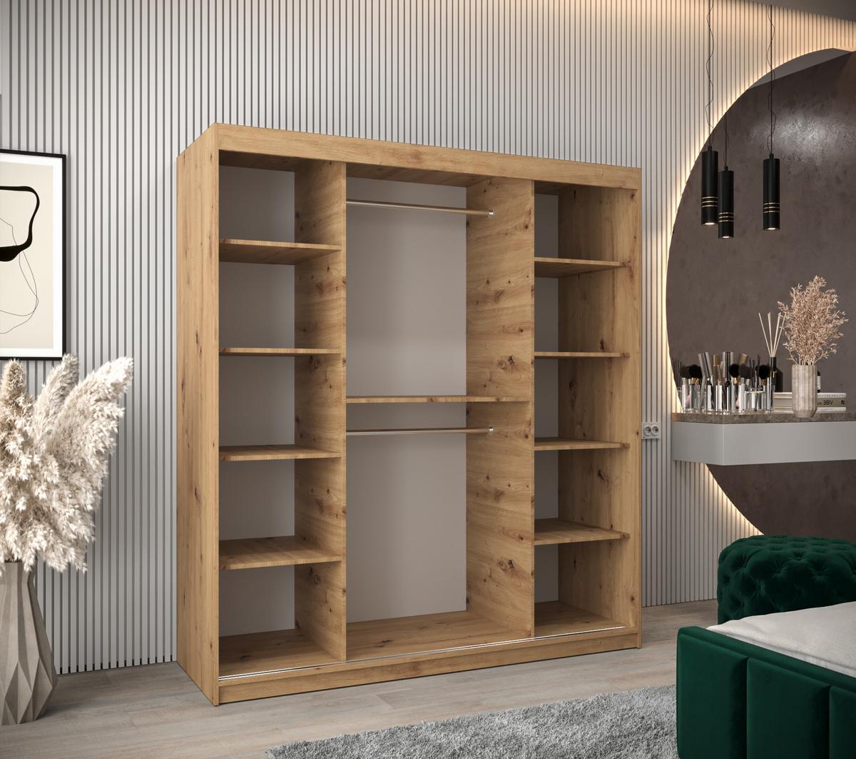 SCHWEBETÜRENSCHRANK 200/180/62 2-türig - Silberfarben/Eiche Artisan, Holz/Kunststoff (180/200/62cm) - MÖBEL KRYSPOL