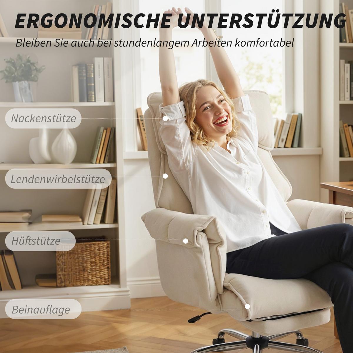 BÜROSTUHL Schneeflanell Cremeweiß - Silberfarben/Creme, Textil/Metall (80/114/80cm) - HOMCOM