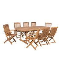 GARTENMÖBEL-SET 8-Sitzer Akazienholz hellbraun mit Sonnenschirm Maui - Hellbraun, Holz - Beliani