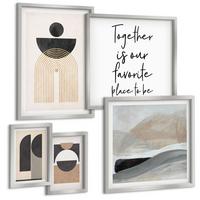 BILDER SET 5er Set - 50x50 cm & 20x30 cm & 40x60 cm Silberner Rahmen - Abstrakte Formen beige braun - Silberfarben, Kunststoff (40/60cm) - TULUP