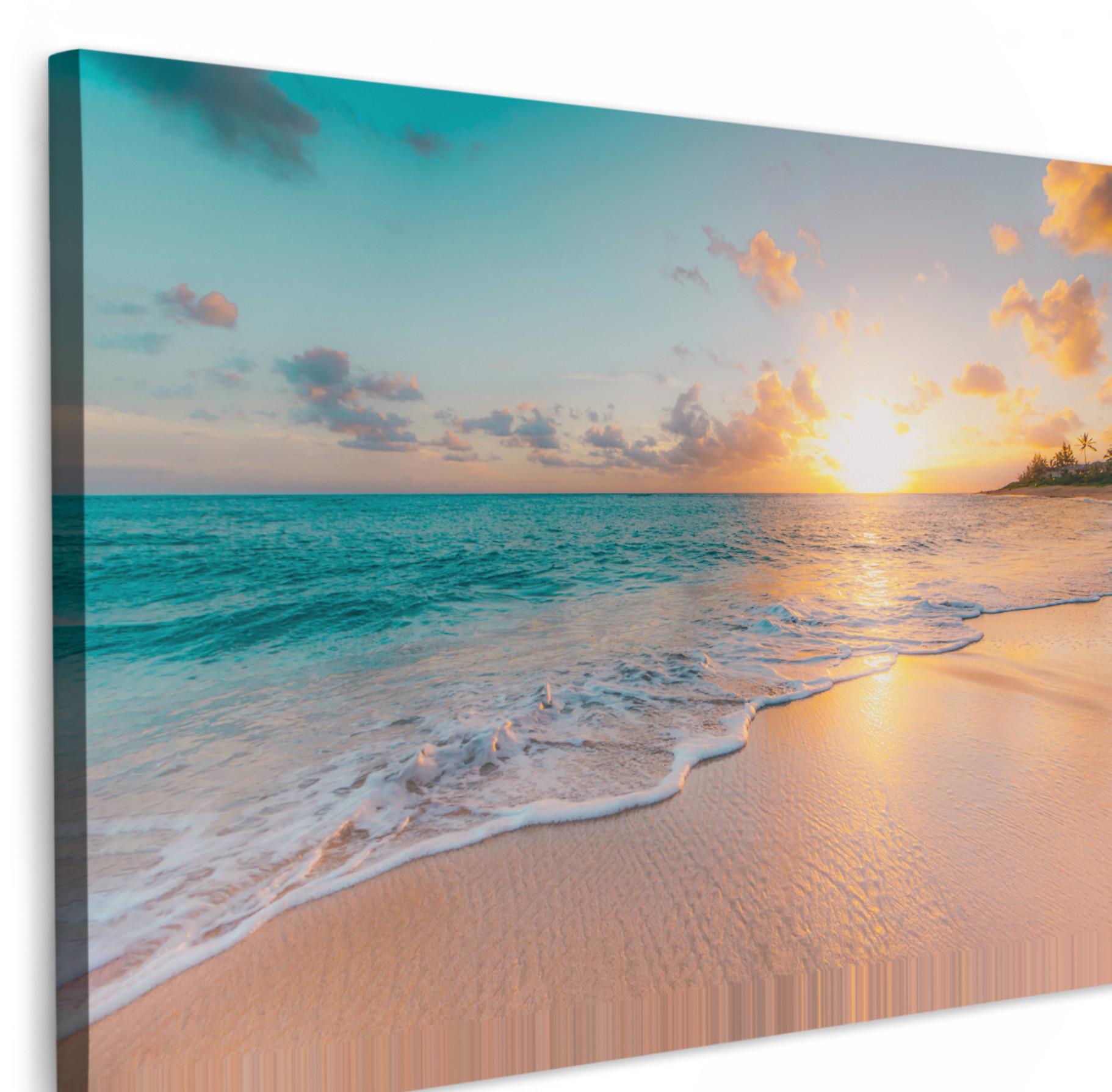 LEINWANDBILD Sonnenuntergang - Strand - Meer - Sommer - Blau XXL 150x100 cm - Multicolor, Textil (150/100cm) - MuchoWow