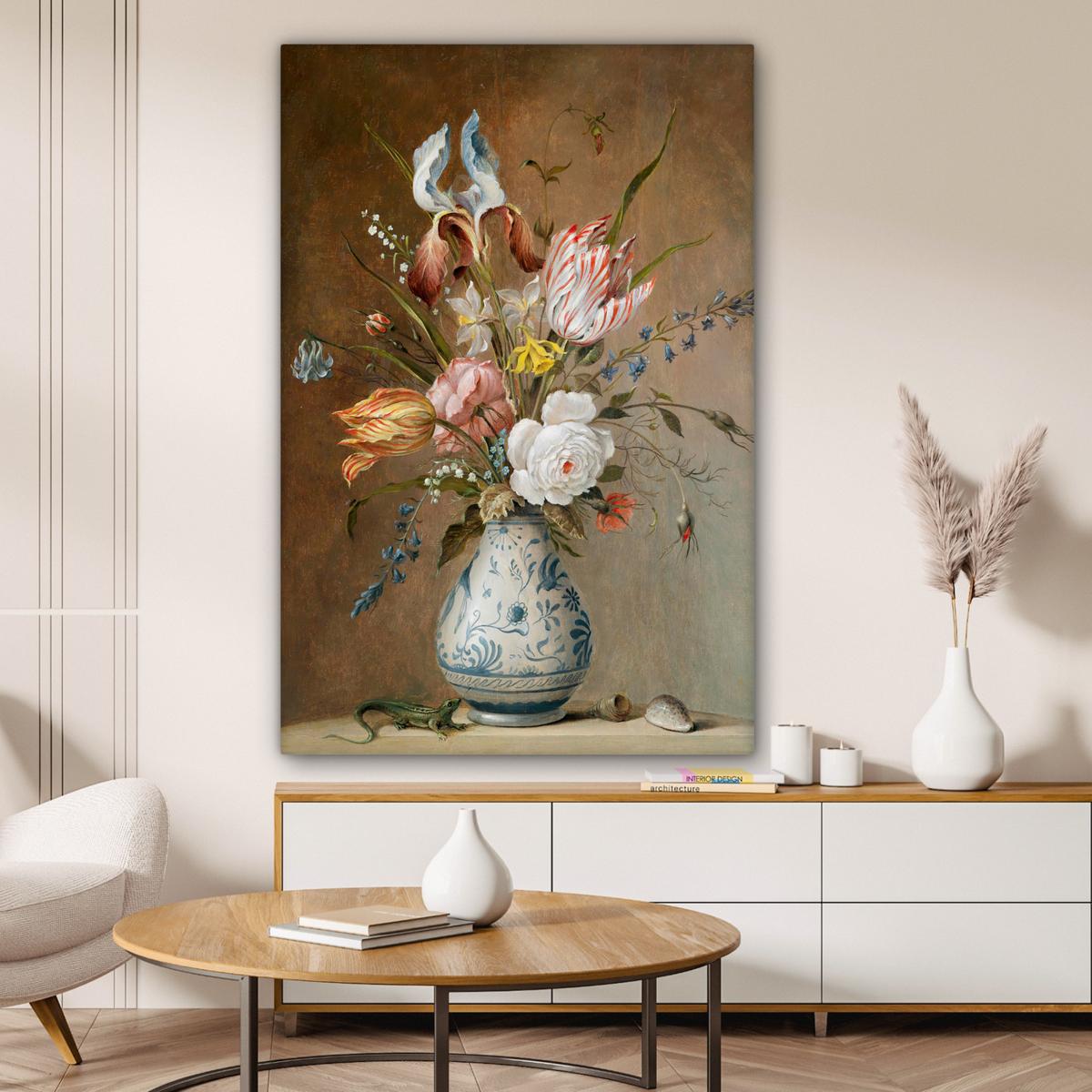 LEINWANDBILD Alte Meister - Blumen - Balthasar van der Ast Deko Groß 90x140 cm - Hellbraun, Textil (90/140cm) - MuchoWow