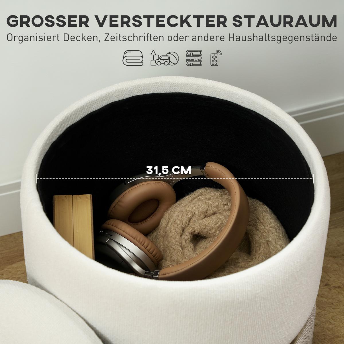 SITZHOCKER mit Stauraum Hocker mit Deckel, Metallring, zweifarbig Design Rund - Creme, Kunststoff (36/44/36cm) - HOMCOM