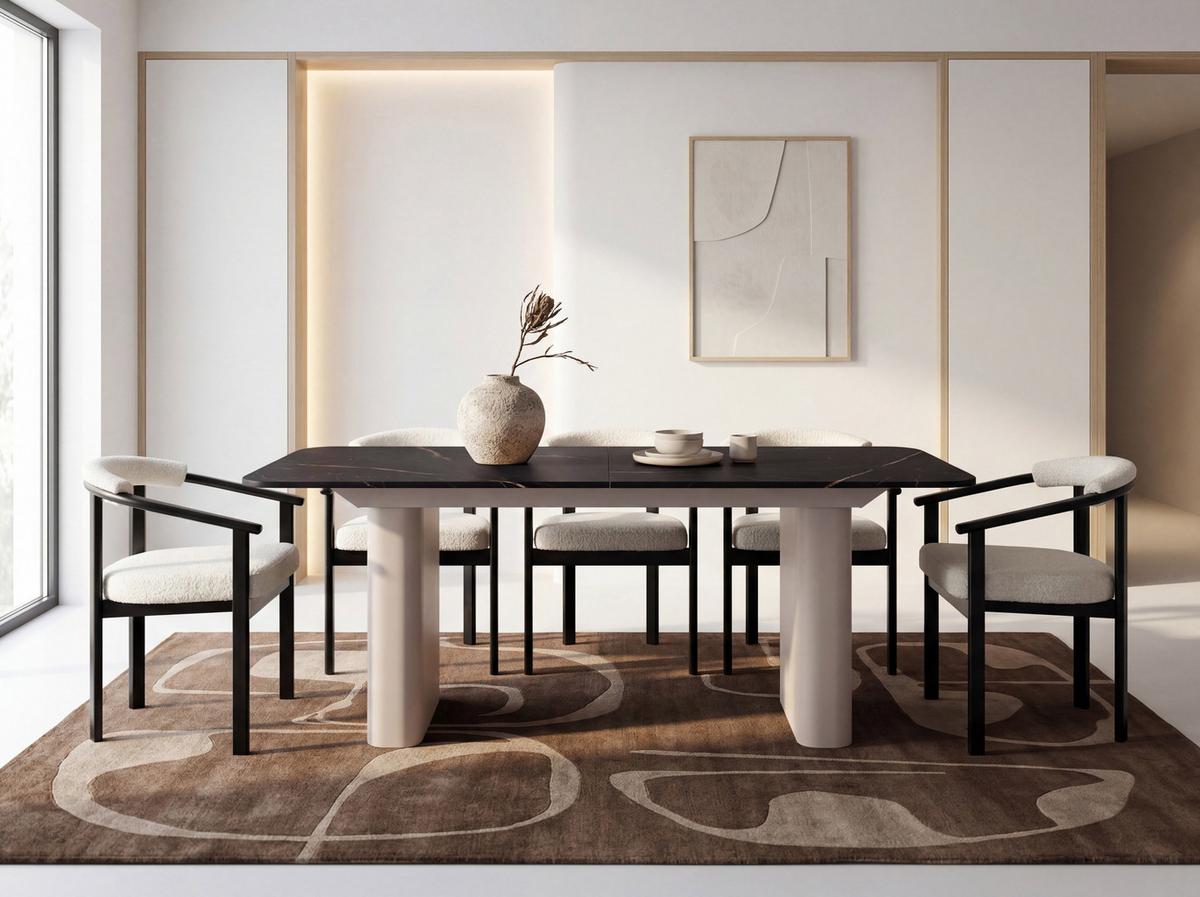 ESSTISCH Riven rechteckig ausziehbar verlängerbar mit Butterfly-Auszug, Schwarz Marmor Kupfer 200-296/90/76 cm - Kaschmir/Beige, Holzwerkstoff/Metall (90/296/76cm) - WFL GROUP
