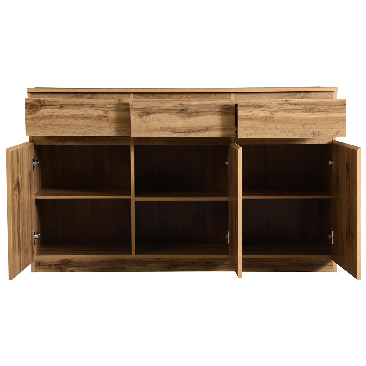 SIDEBOARD Holzoptik Natur 135cm mit 3 Türen & 3 Schubladen - Naturfarben, Holzwerkstoff (135/81/40cm) - Urban Meuble