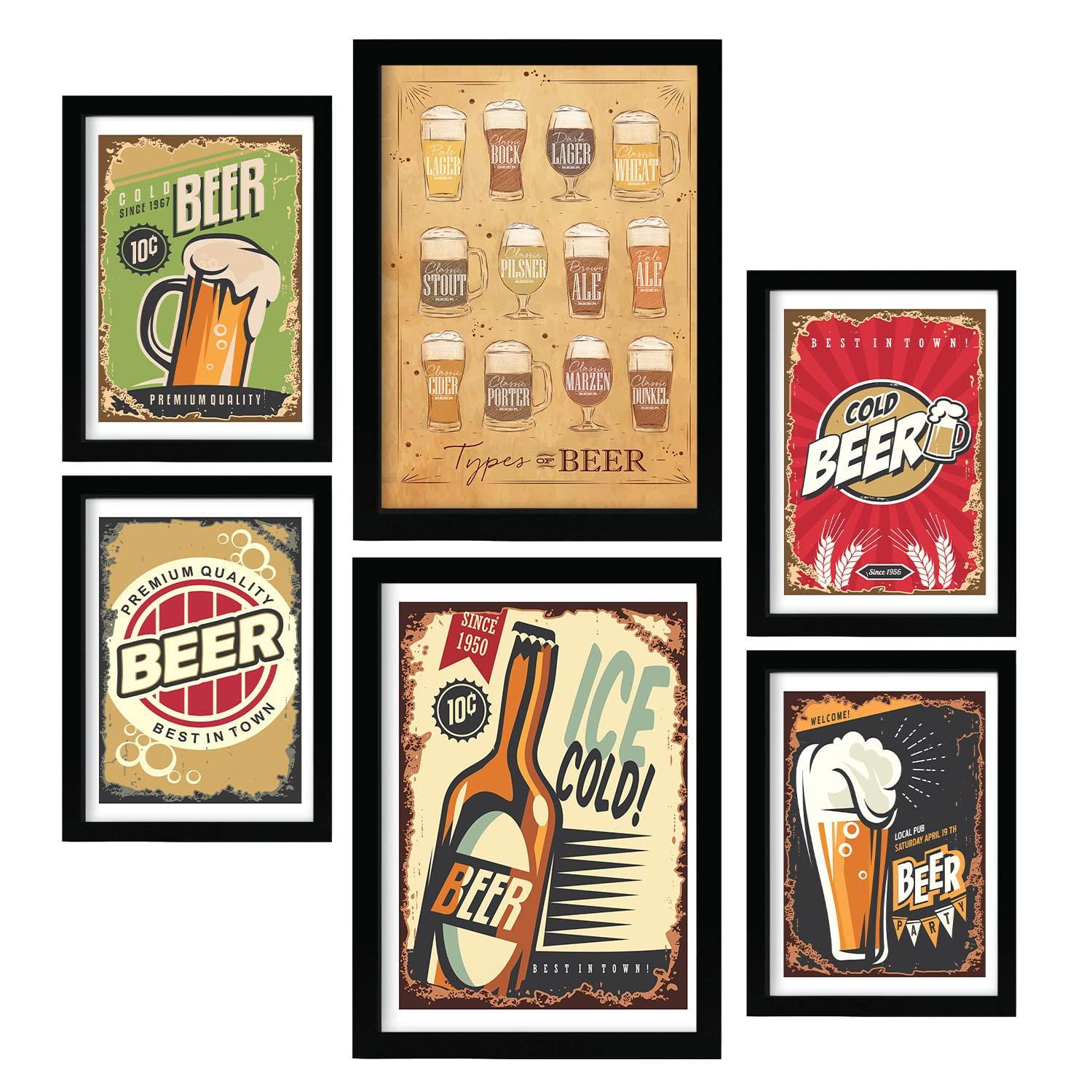 POSTER Set Mit 6 Bier Schilder Kaffee & Getränken Im Werbetafel Illustrationen A3 & A4 Rahmenlos - Klar, Papier (29/3cm) - Nacnic