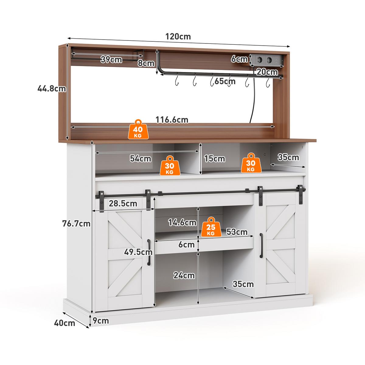HIGHBOARD 120 cm in Weiß & Natur - Weiß, Holzwerkstoff (120/130/40cm) - Urban Meuble