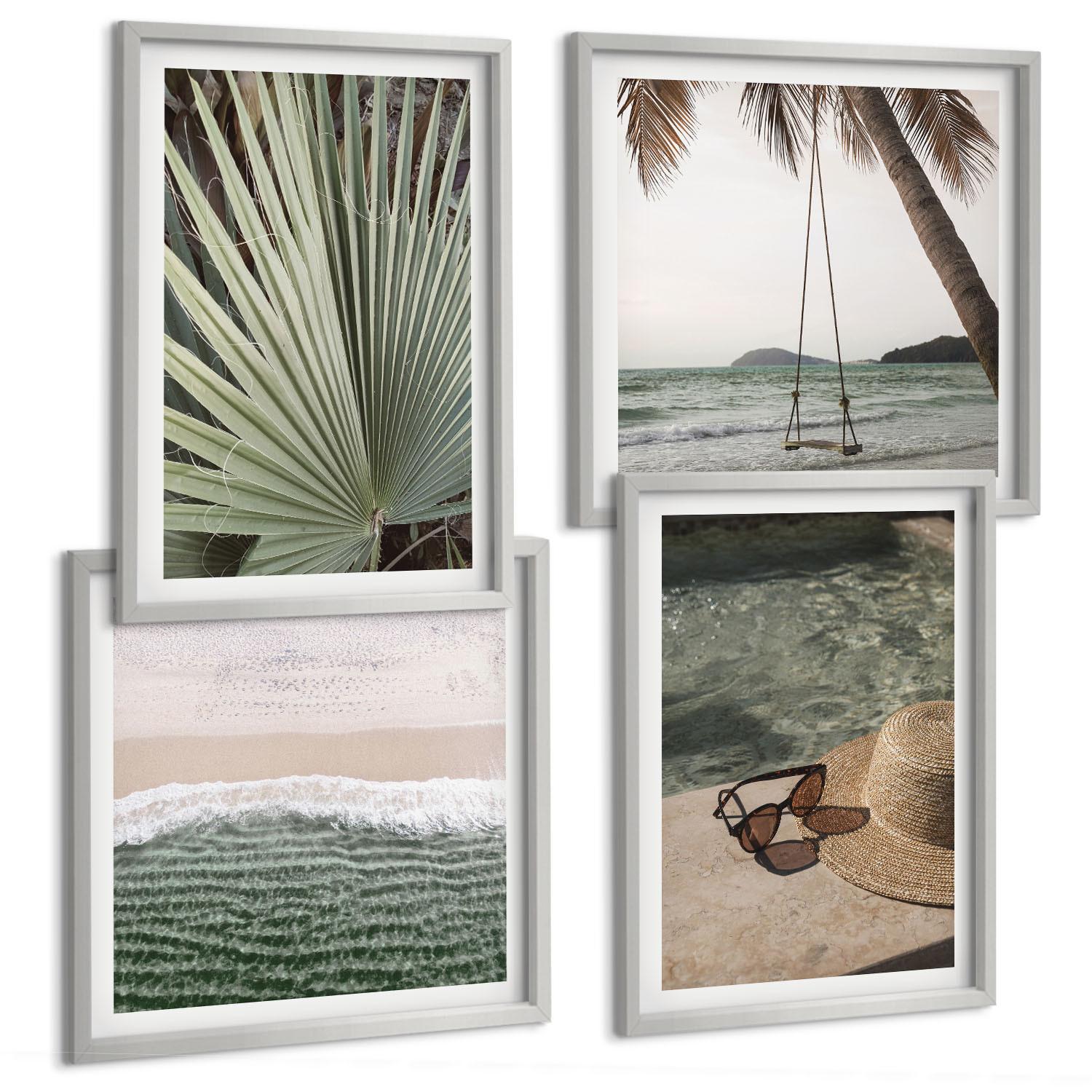 BILDER SET 4er Set - 50x50 cm & 40x60 cm Silberner Rahmen - Strandschaukel-Blätterurlaub - Silberfarben, Kunststoff (50/50cm) - TULUP