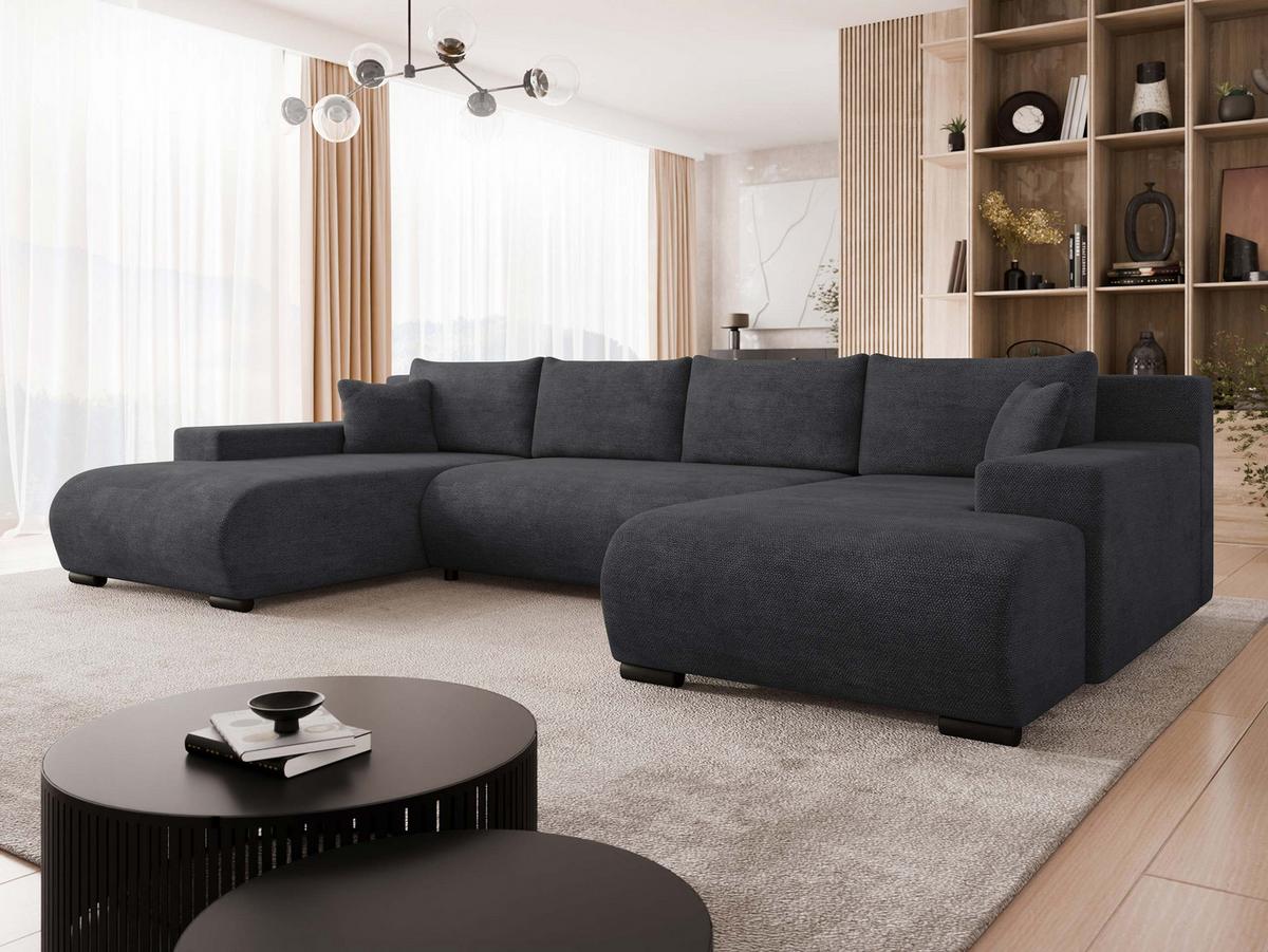 WOHNLANDSCHAFT Nojan U - Anthrazit/Schwarz, Holz/Kunststoff (351/80/191cm) - MIRJAN24