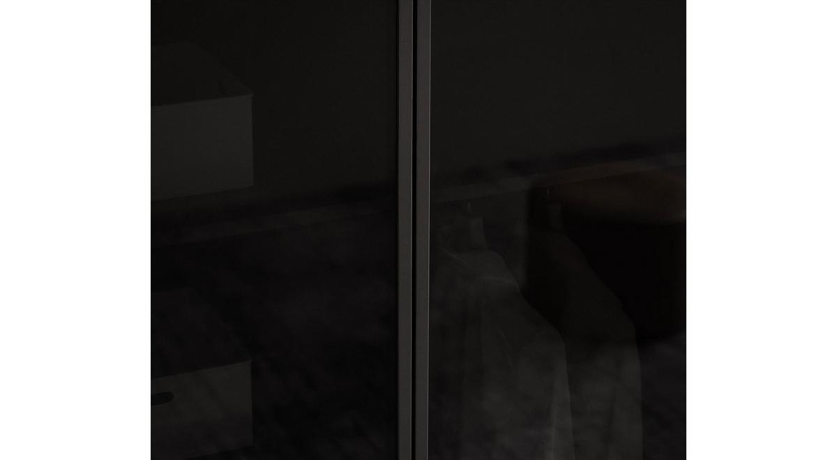 KLEIDERSCHRANK SANDBOX LOFT 300 303/49/200 cm Schwarzgraphit / Schwarzgraphit + Eiche Wotan + Schwarzes Glas mit LED 12 Zusatzböden - Eiche Wotan/Schwarz, Holzwerkstoff/Kunststoff (303/200/49cm) - Lookway