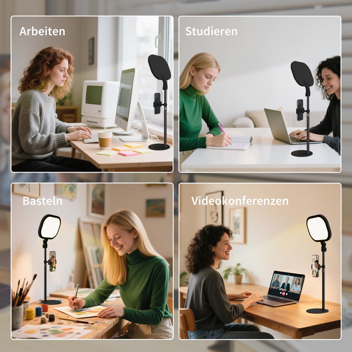 TISCHLAMPE Tischleuchte mit Telefonhalterung, 5 Farbmodi & 10 Helligkeitsstufen - Schwarz, Metall (23/23/65cm) - HOMCOM