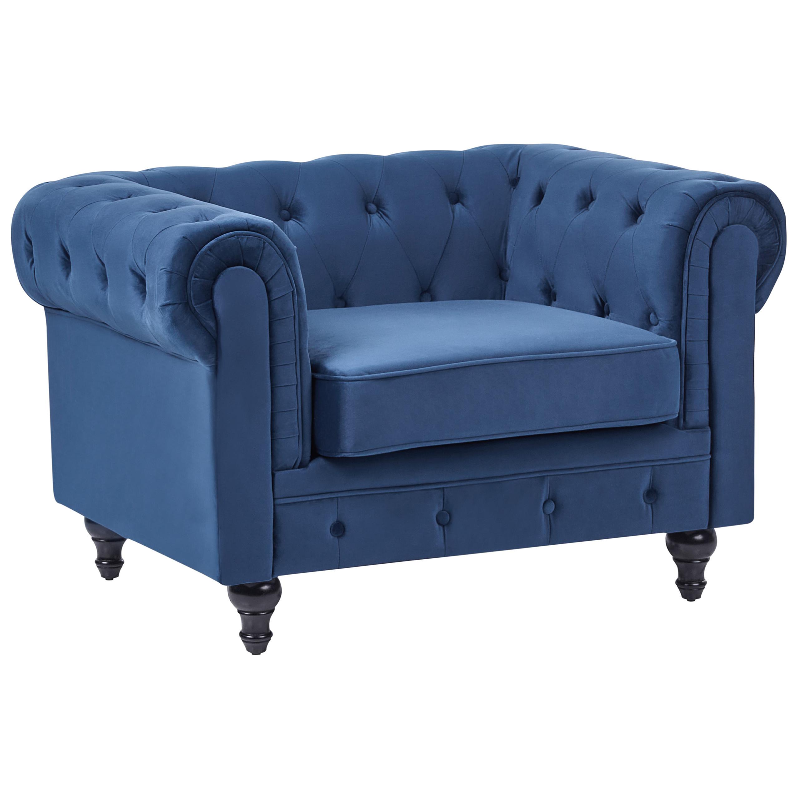 SESSEL Samtstoff Kobaltblau Chesterfield - Dunkelbraun/Dunkelblau, Textil (110/70/75cm) - Beliani