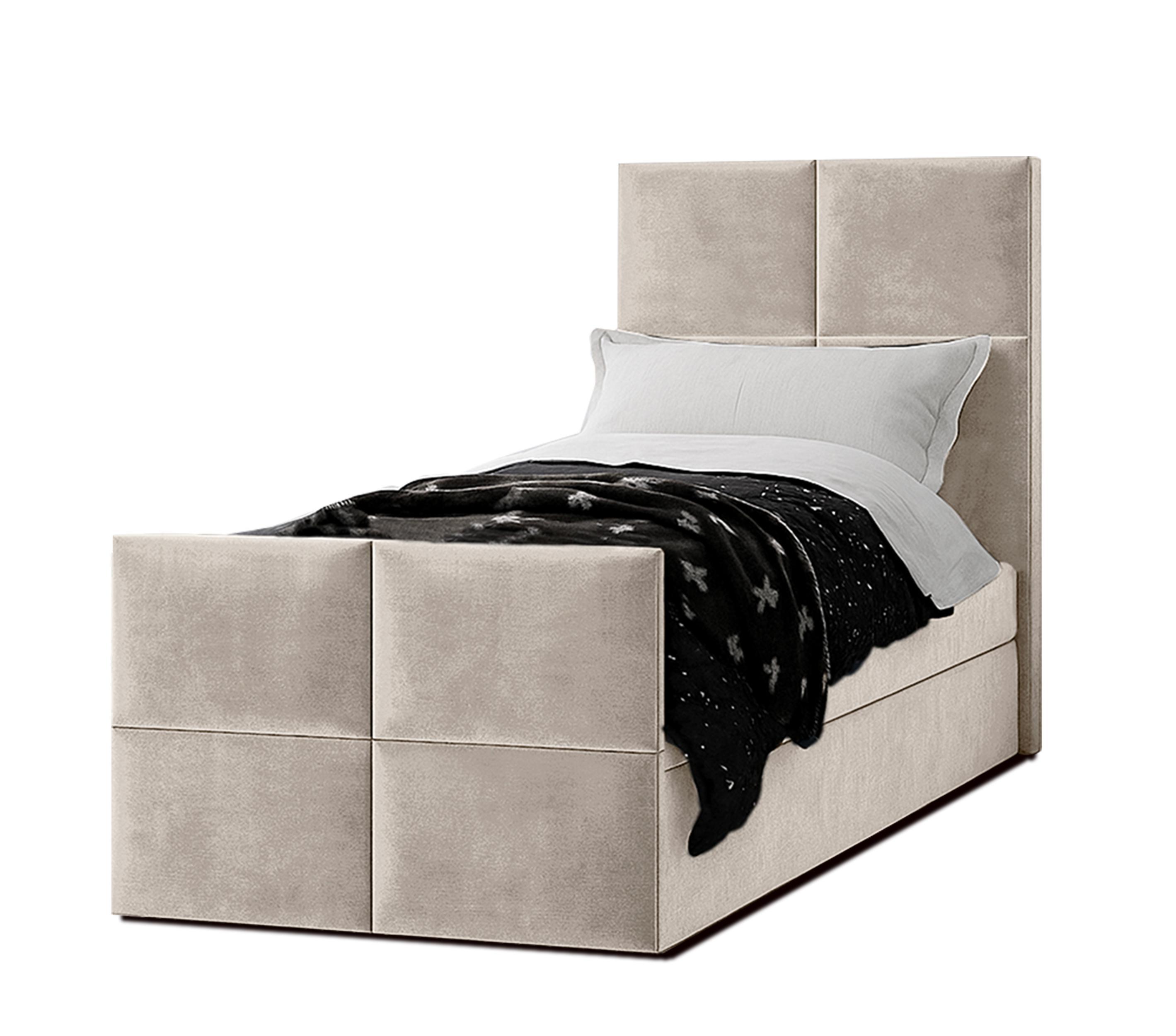 BOXBETT ALEYNA 100x200 cm mit Bettkasten und Matratze - Beige + TOPPER - Beige/Schwarz, Holz/Holzwerkstoff (100/200cm) - AX Living