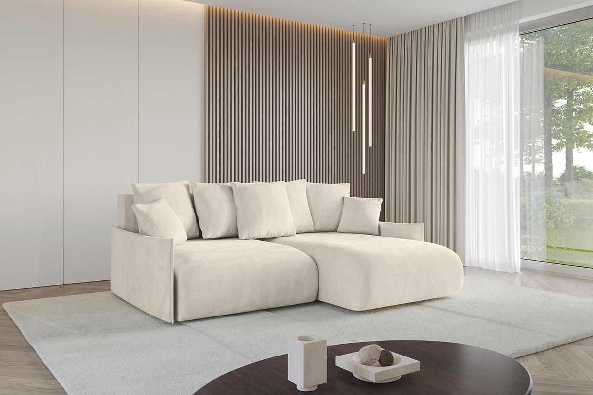 ECKSOFA Ottomane rechts ONESK-L-v1 216x177x72 Ecru Velours - Ecru, Holzwerkstoff/Kunststoff (177/216cm) - ALTDECOR