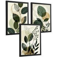 POSTER 3er Kunstdruck-Set Wandbilder Pflanzen Abstrakt modern Wohnzimmer Deko, Schlafzimmer, Küche, Badezimmer Schwarzer Rahmen A4 - Schwarz, Papier (29.7/1/21cm) - Nacnic