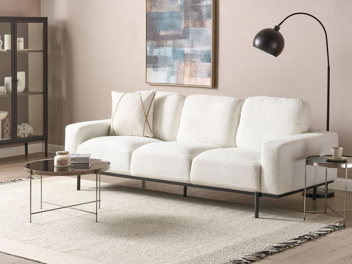 3-SITZER-SOFA Bouclé cremeweiß Sovik - Weiß, Textil (215/72/87cm) - Beliani