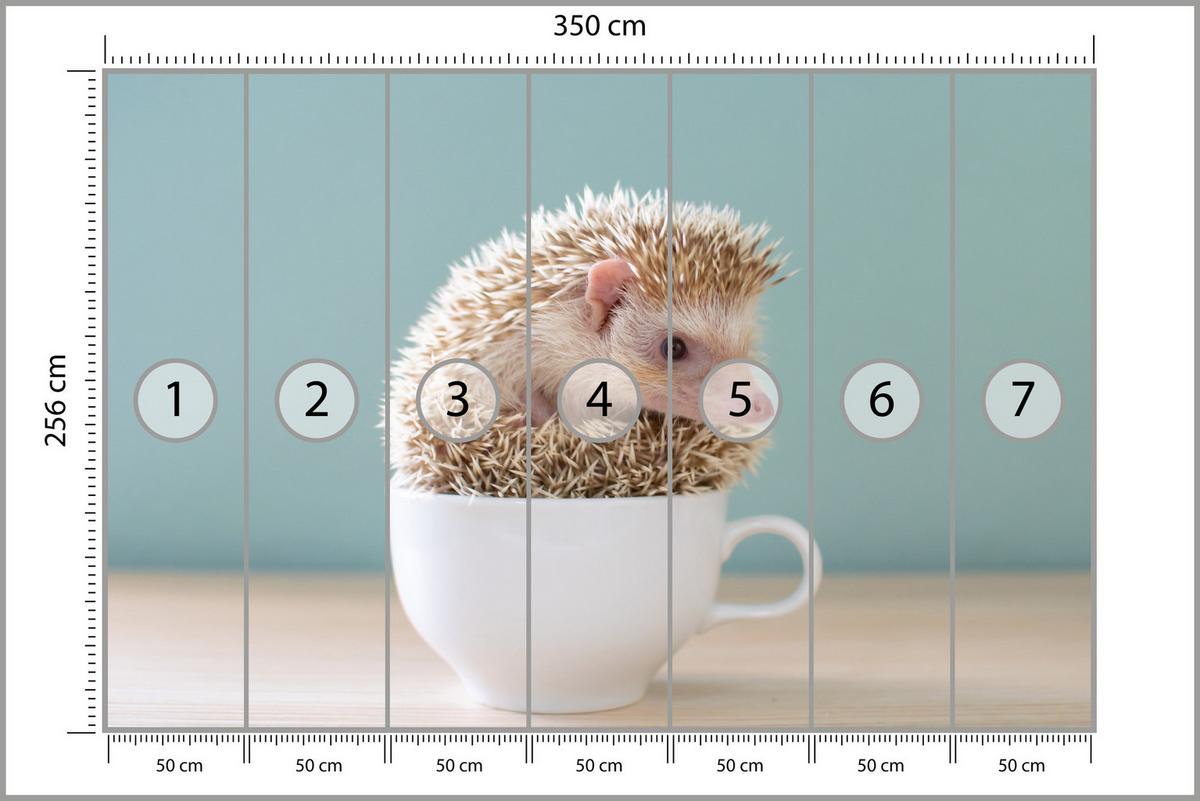 FOTOTAPETE für Esszimmer Igel Weiße Tasse Süß Tier 350x256 - Beige/Weiß, Papier (350/256cm) - Muralo
