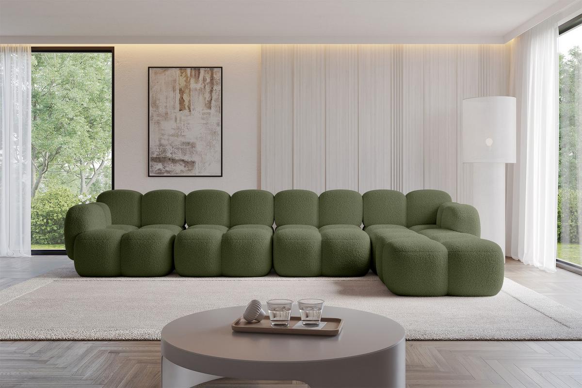 ECKSOFA modulares Sofa Rechts Miko-L3 390x205x75 Grün Bouclé - Smaragdgrün/Schwarz, Holzwerkstoff/Kunststoff (390/205cm) - ALTDECOR