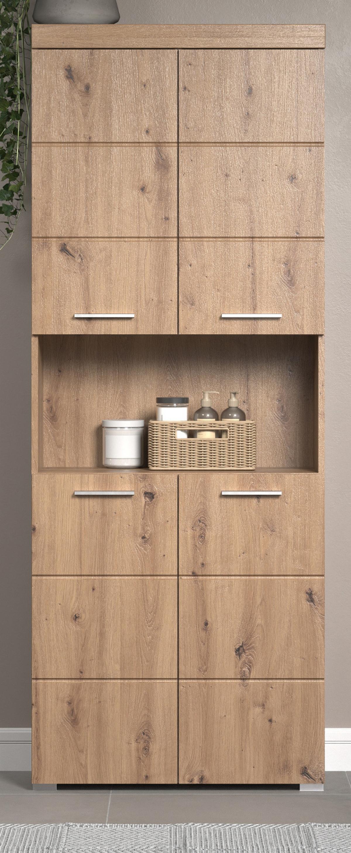 HOCHSCHRANK Asteiche 73 x 190 cm, Badschrank 4-türig - Eichefarben, Holzwerkstoff/Kunststoff (73/190/31cm) - Top.Furn