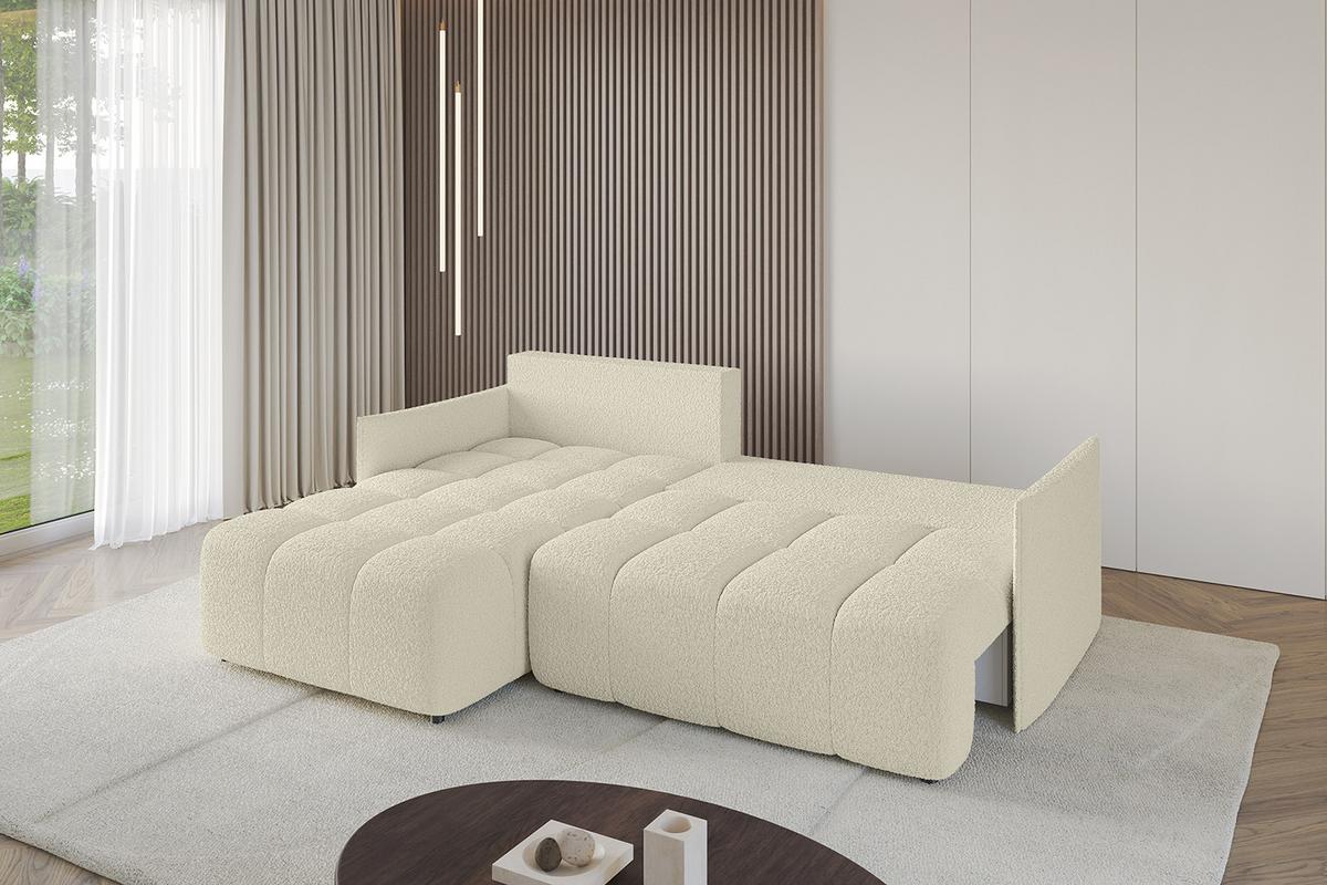 ECKSOFA Ottomane links LONLI-L 251x189x68 Creme Bouclé - Hellbraun/Creme, Holzwerkstoff/Kunststoff (251/189cm) - ALTDECOR