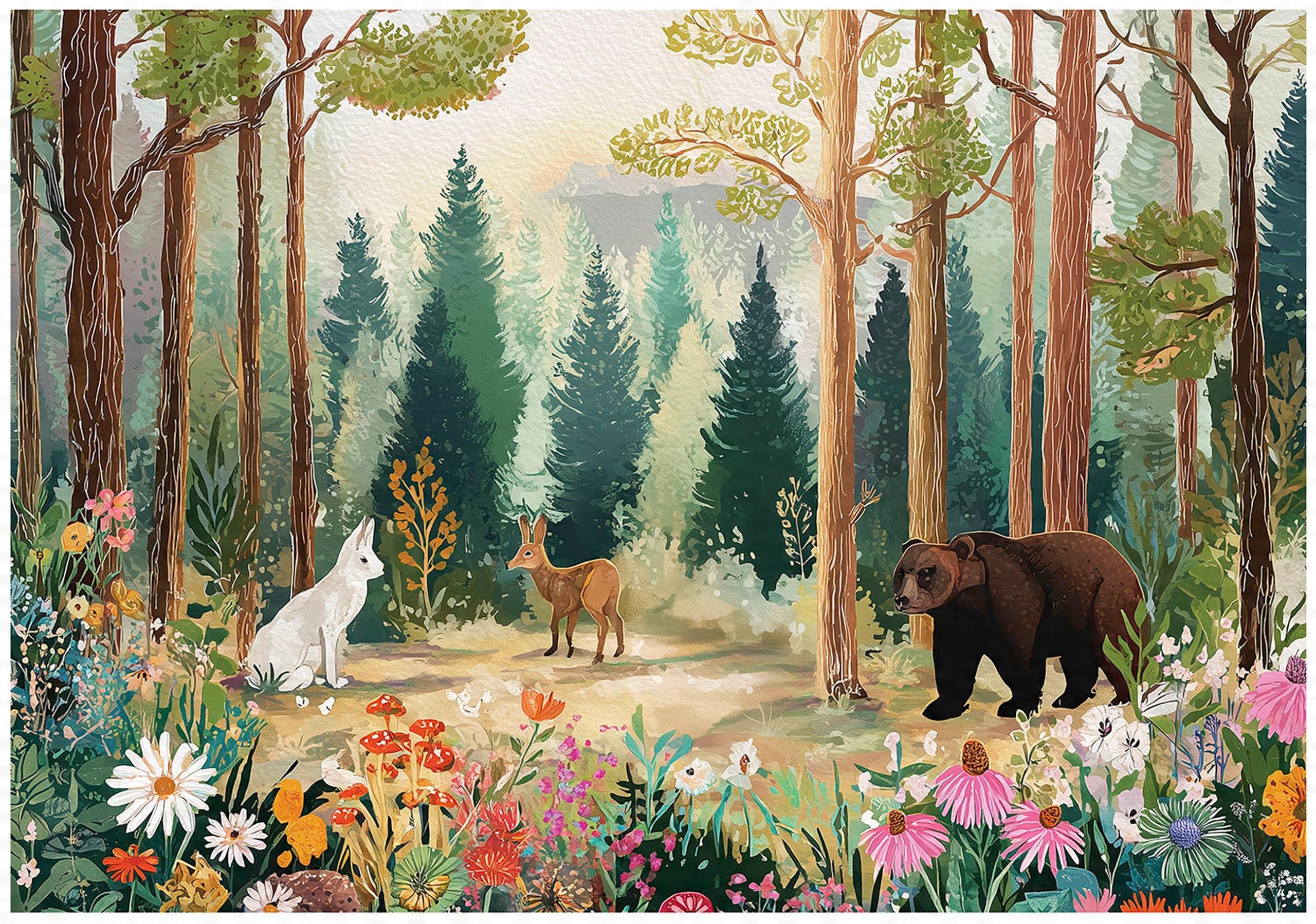 FOTOTAPETE Kinderzimmer Wald Bäume 250x175 - Multicolor, Papier (250/175cm) - Wallarena