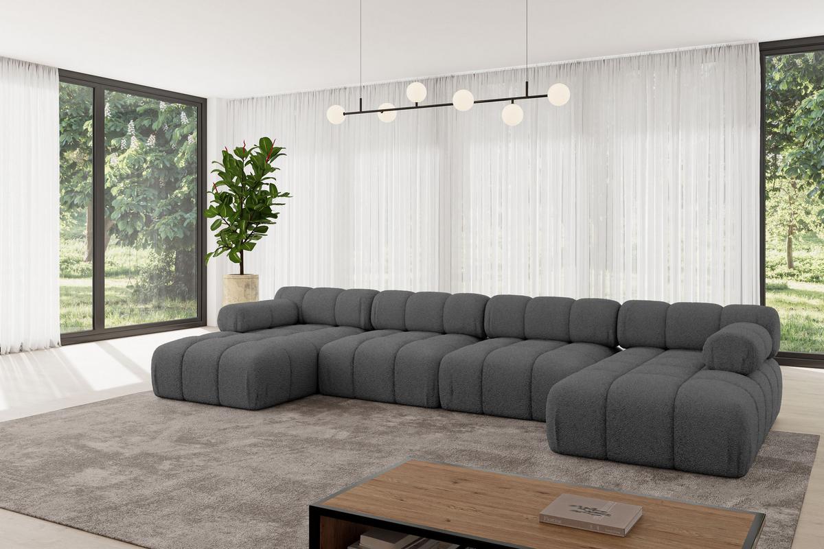 WOHNLANDSCHAFT modulares Sofa Tesso-U2 - 380x160x70 cm Grau Bouclé - Grau, Holzwerkstoff/Textil (380/70/160cm) - ALTDECOR
